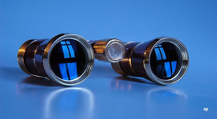 binoculars on blue background